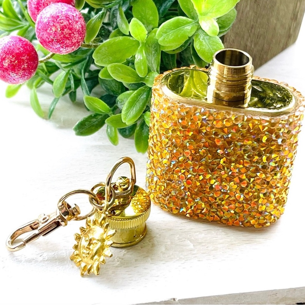 MINI FLASK crystal encrusted keyring IRIDESCENT keyfob CELESTIAL mini flask GOLD - Picture 10 of 13